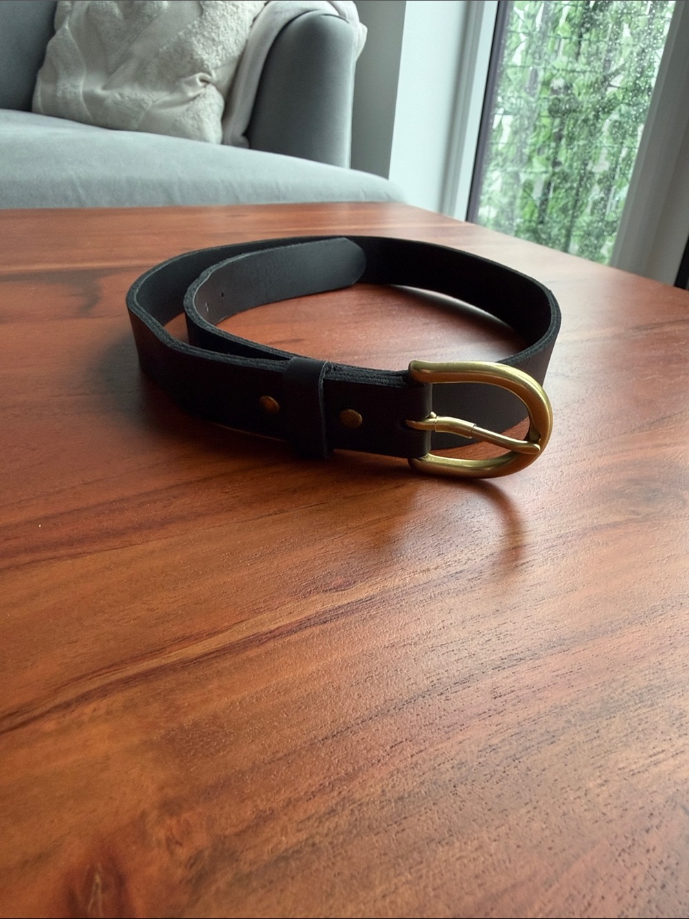 Nisolo Noemi Black Leather Belt with Gold Buckle